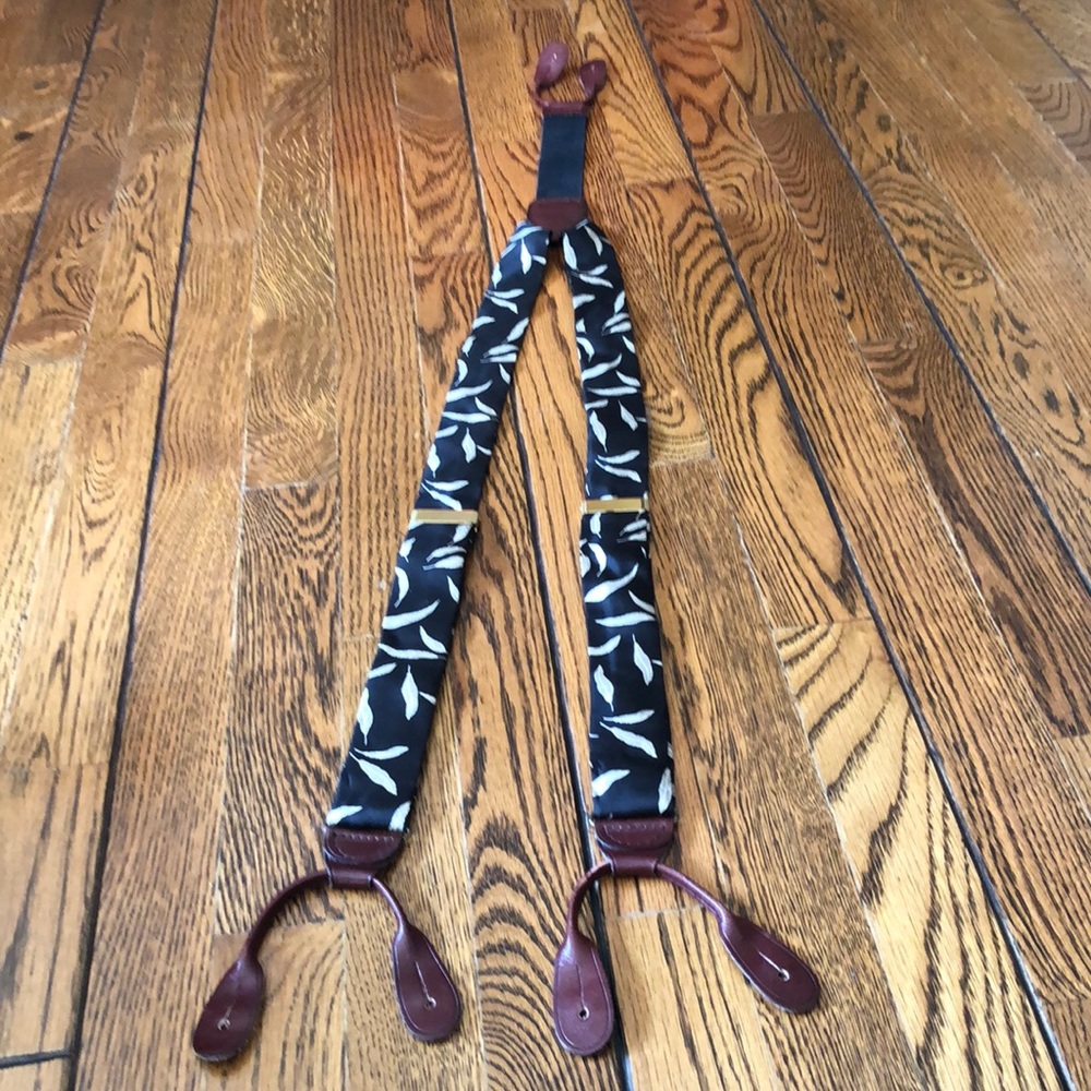 VTG Perry Ellis Portfolio Silk Feather Print Men's Suspenders